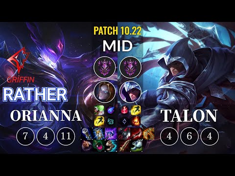 GRF Rather Orianna vs Talon Mid - KR Patch 10.22