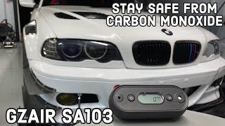We use our BMW racecar to test out GZAIR carbon monoxide sensor - SA103 shop safety equipment