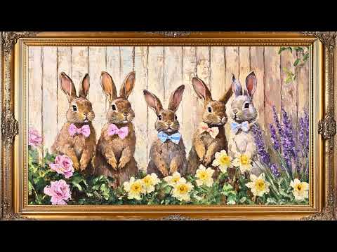 Vintage Easter Bunny Garden | Spring Frame TV Art Screensaver with Gold Frame | Easter Frame Art 4K