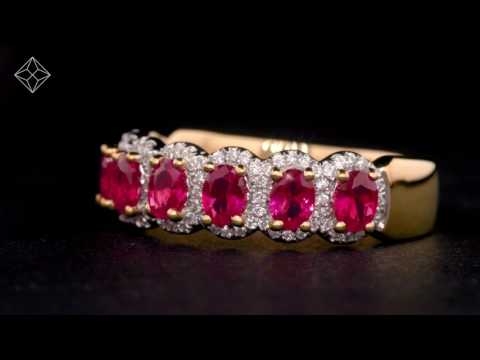Ruby and Diamond Halo Eternity Ring in 18K White Gold Version - Asteria Collection- FT89-TY