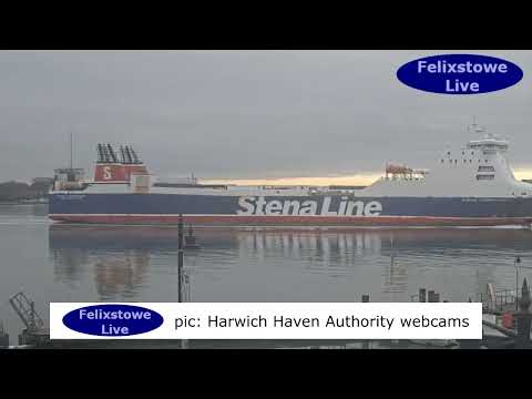 Ferry Stena Forerunner sails past Harwich, 16 December 2021