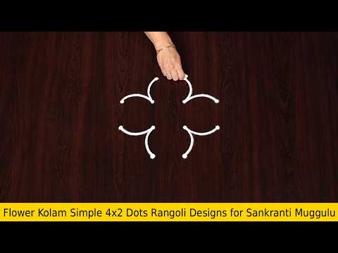 Flower Kolam Simple 4×2 Dots Rangoli Designs for Sankranti Muggulu
