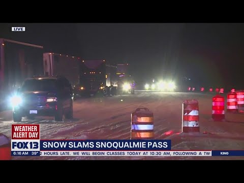 Snoqualmie Pass closes overnight after feet of snow falls in days | FOX 13 Seattle
