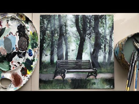 In Solitude/ Park Bench Painting Tutorial Using Acrylics/ by Cheryl Navarro