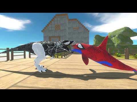 VENOM T-REX vs SPIDERMAN ORCA DEATH RUN FARM ISLAND - Animal Revolt Battle Simulator