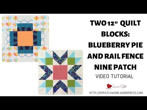 Two 12" quilt blocks: Blueberry pie and Rail fence nine patch