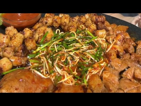 Ăn một mâm lòng với thịt bò nướng kiểu Hàn Quốc mời mọi người ạ ￼❤️