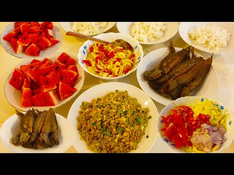 Fried Bitter Gourd With Eggs And Deep Fried Cat Fishes With Mango& Tomatoes Sauces - family foods