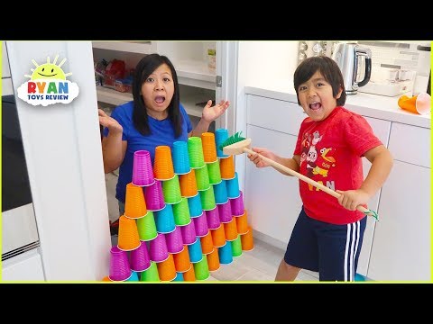 Ryan Pretend Play stacking Game with Giant Cup Wall