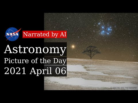 APOD: 2021-04-06 - Mars and the Pleiades Beyond Vinegar Hill (Narrated by Amy)