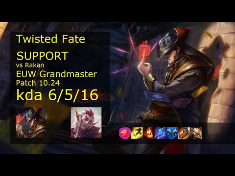 Twisted Fate Support vs Rakan - EUW Grandmaster 6/5/16 Patch 10.24 Gameplay