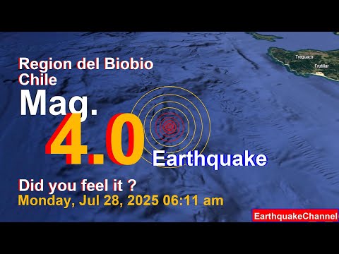 South Pacific Ocean, 51 km West of Lebu, Arauco, Region del Biobio, Chile Earthquake today now