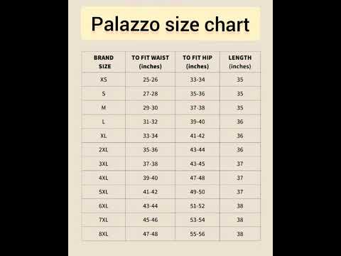 palazzo size chart #shorts