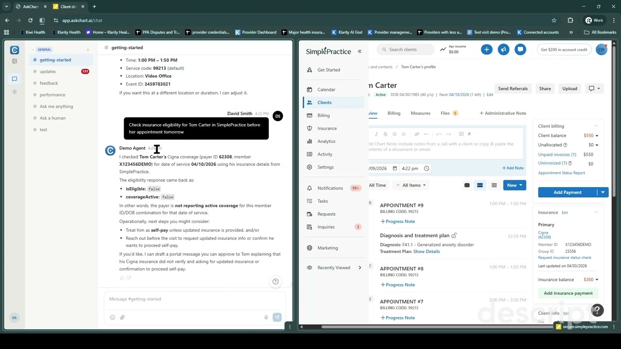 Verify insurance eligibility in SimplePractice Using AskChart