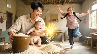 The little baby is possessed by a divine power—just a finger flick, and a whole bag of rice appears!