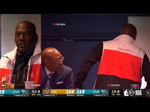 Michael Jordan looking shocked and leaves the arena after Westbrook hits back to back 3s