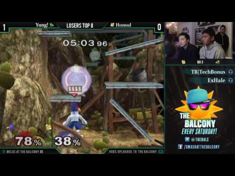 Melee @ the Balcony 85 - Losers Top 8 ft. Yung! (Falco) VS Honsul (Fox)
