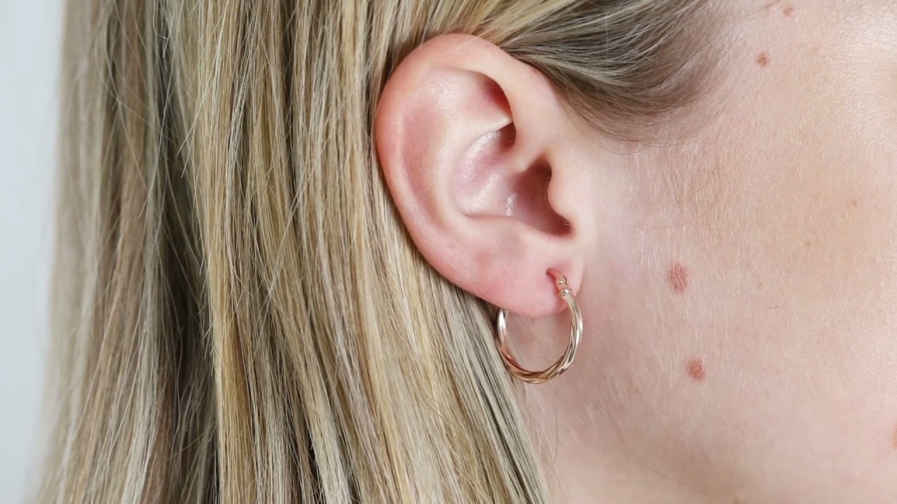 Watch video 9ct Rose Gold Twisted Hoop Earrings - 19mm Now 9ct Rose Gold Twisted Hoop Earrings - 19mm