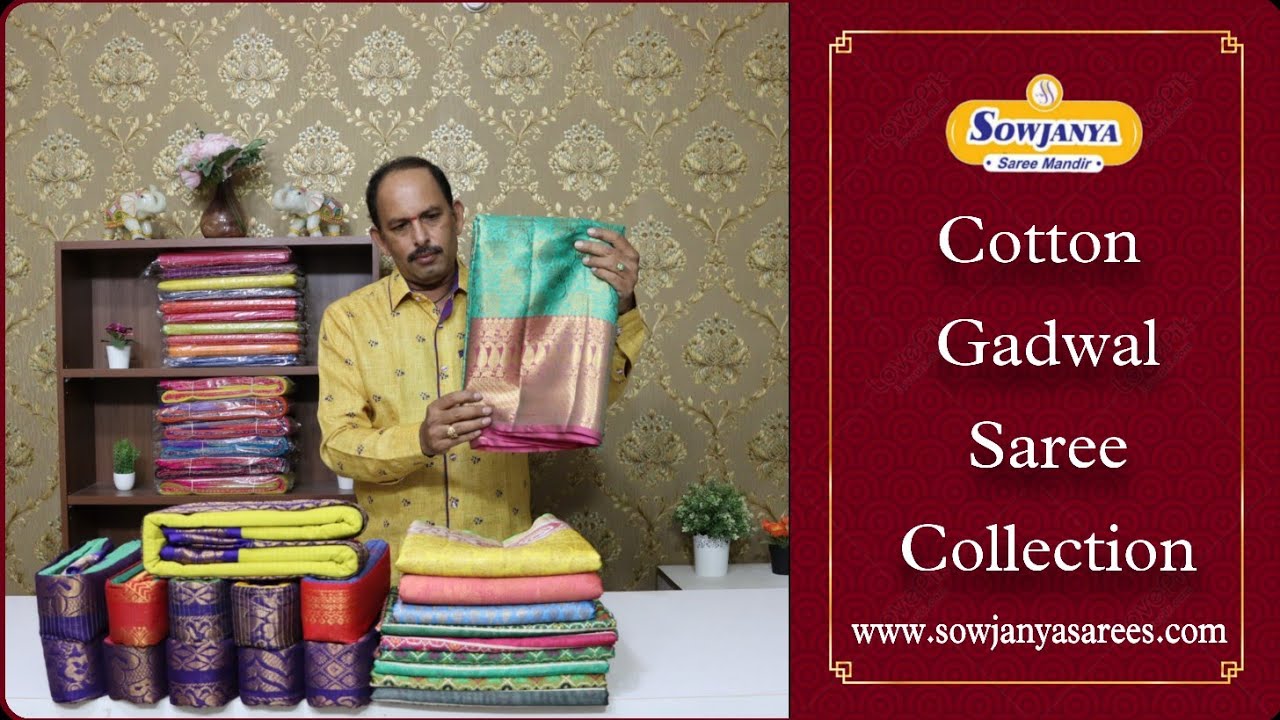 <p style="color: red">Video : </p>Cotton Gadwal Saree Collection|@sowjanyasareemandir wholesale&amp;retail 2022-06-25