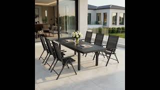 KETTLER BasicPlus Pro Garten-Essgruppe, anthrazit/grau, Alu/Textilene/Glas, Tisch 180/240 cm, 6 Klappstühle, ausziehbar & klappbar