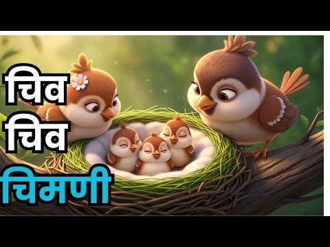 “Chiv Chiv Chimni 🐦✨ | Marathi 3D Rhyme for Kids | Chimna & Chimni Baby Birds”| Happy Balgeet