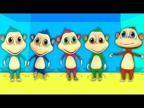 fem små aber | børnehave rim til børn | Five Little Monkeys | tegneserie sang på dansk