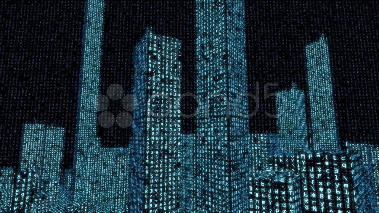 Digital Data Matrix Code City (Loop Hd). Stock Footage