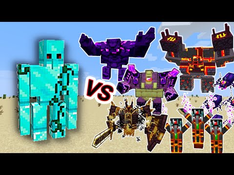 Diamond Golem Vs. Netherite Monstrosity and other L_Ender's Cataclysm Monsters in Minecraft