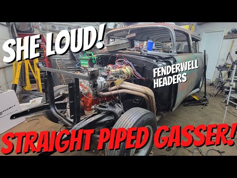Fender Well Headers And Straight Piped Exhaust! - 1955 Chevy Nomad!