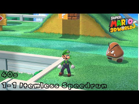Super Mario 3D World 1-1 Itemless Speedrun 40s