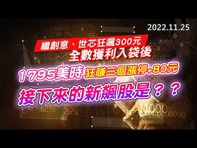 20221125《股市最錢線》#高閔漳，繼創意、世芯狂飆300元，全數獲利入袋後””1795美時，狂賺三個漲停+80元，接下來的新飆股是？？”