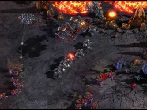 StarCraft II zerg - hydralisk swarm attacking terrans