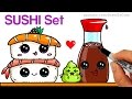 How To Draw Kawaii Sushi Easy Sushi Wasabi And Soy Sauce Step By Step Cartoon Food