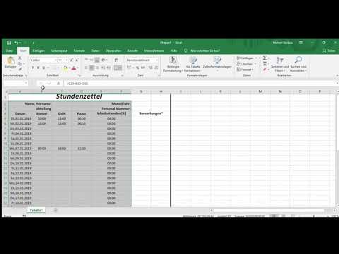 Stundenzettel/Arbeitsnachweis/Zeiterfassung erstellen in Excel