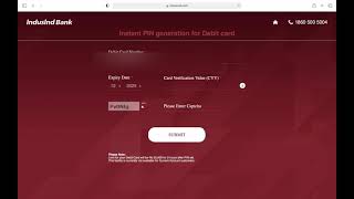 how to generate IndusInd Bank debit card ATM pin generation online?
