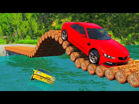 Cars vs High Speed Bumps on Log Bridge - Cars Vs Deep Water - BeamNG.Drive