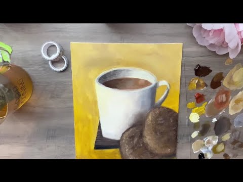 Beginner Painting/How to paint a coffee cup/Oil paint 🍪🍪☕️