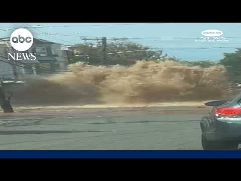 Water main break sends geyser into air in Newark, New Jersey
