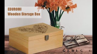 EDUROMI Wooden Memory Box, Keepsake Box with Hinged Lid and Latch to Stash Precious Items.
