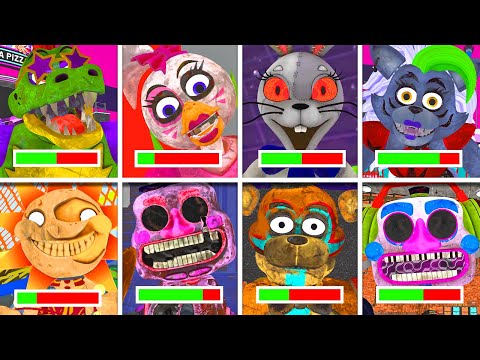 FNAF Security Breach - All BOSSES With HEALTHBARS in BRIGHT Mode