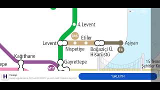 Haritadan Metro istasyonlarını gösterme M6 Levent - Boğaziçi Üniversitesi Hisarü