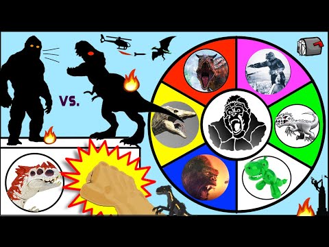 King Kong vs Dinosaurs Jurassic World SPINNING WHEEL SLIME GAME w/ Dinosaurs + KONG Figures