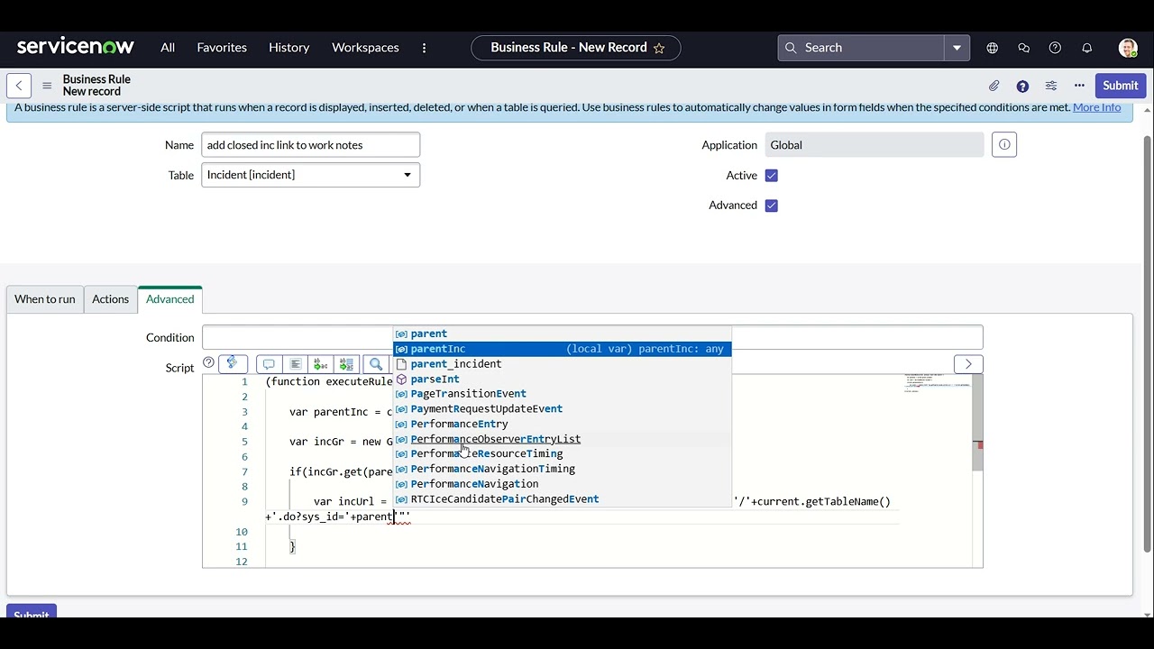 clickable link to work notes with use-case