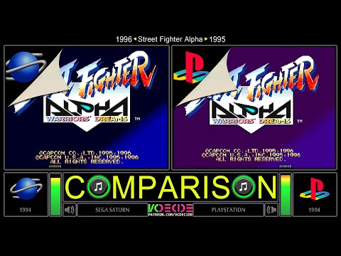 Street Fighter Alpha (Sega Saturn vs PlayStation) Side by Side Comparison - Dual Longplay | VCDECIDE