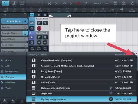 How create a new project and record in Cubasis