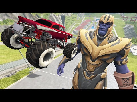 Cars Jumping Into Giant Thanos | BeamNG Drive - Griff's Garage