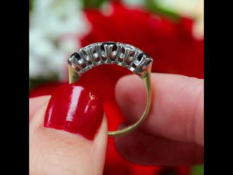 Antique Sapphire & Diamond 18ct Gold Five Stone Ring