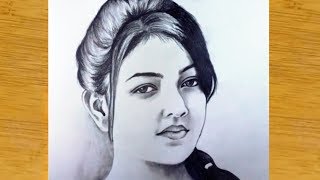 Easy way to draw KAJAL Agarwal with pencil sketch 