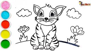 🐱 Cute Cat Coloring for Kids | Easy Drawing & Painting Tutorial