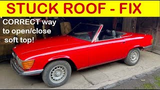 Mercedes R107: Dach miękki, hardtop - mechanizm, awarie, naprawa linki.